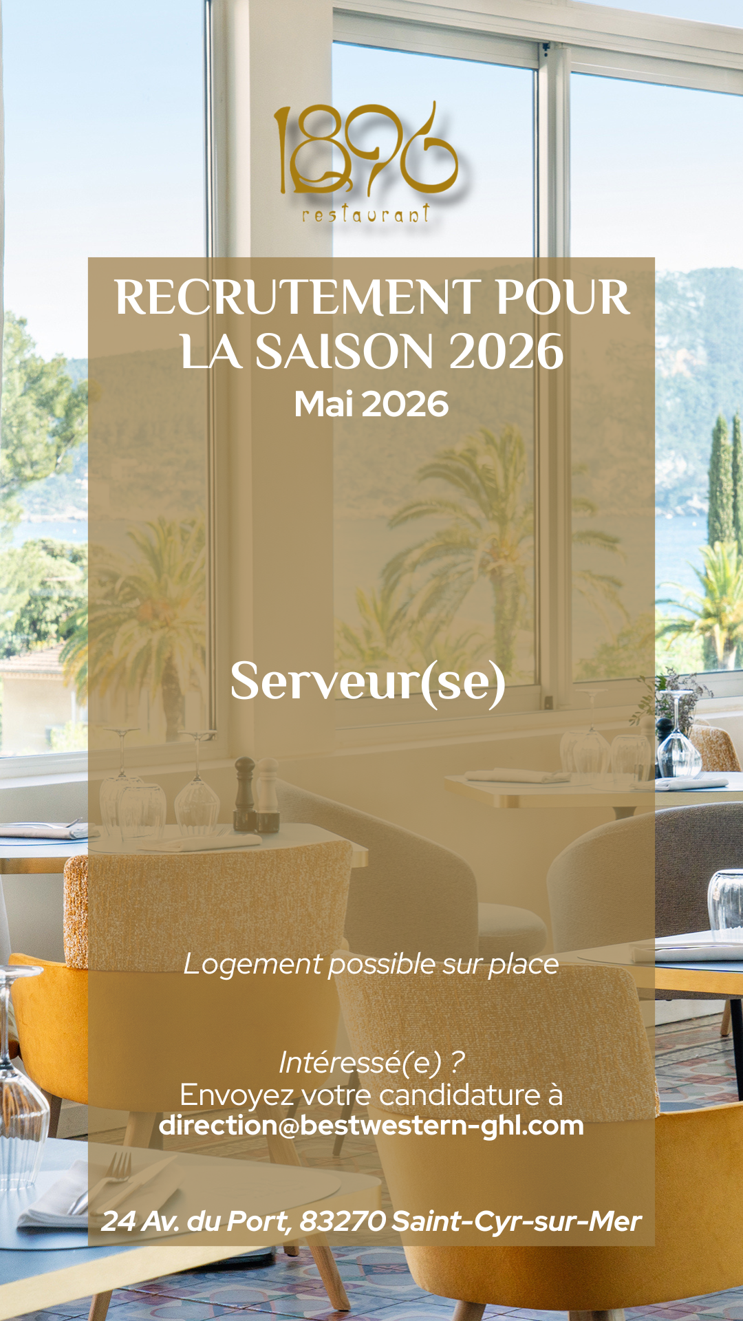 Offre d emploie chef de rang Grand Hôtel des Lecques Saint Cyr sur Mer var